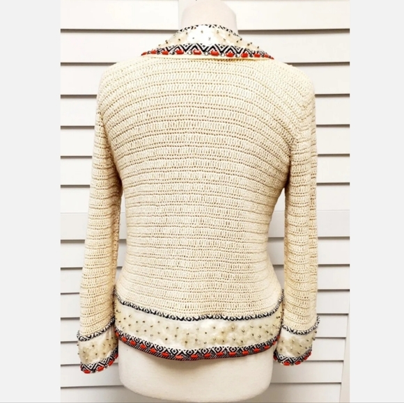 TORY BURCH Donovan Embellish Crochet Linen Jacket Sweater Cardigan. Medium. EUC - Picture 10 of 13
